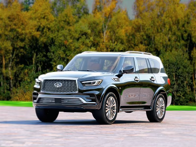 Sleek Black SUV With Modern Exterior And Chrome Grille Parked On Road Against Green Trees 3d model