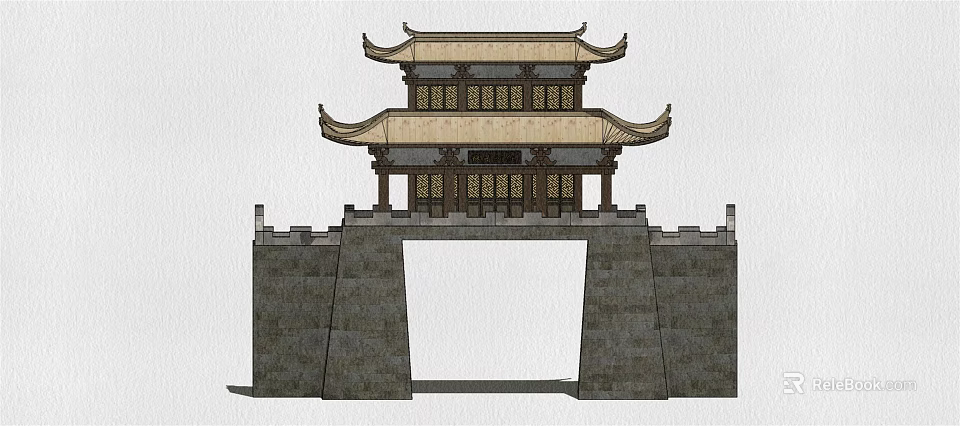 Chinese Traditional Memorial Archway With Stone Base And Double Eaved Roof 3d model 