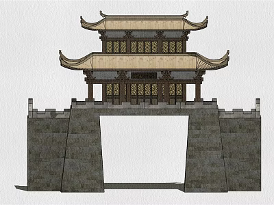 Chinese Traditional Memorial Archway With Stone Base And Double Eaved Roof 3d model