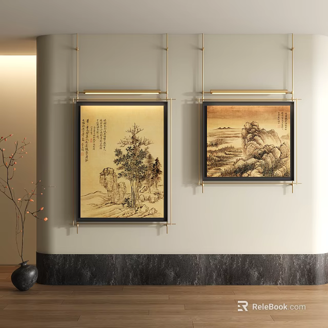 Abstract Painting Artwork With Modern Interior Decor And Colorful Design Elements 3d model