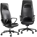Modern Black Leather Office Chairs With Metal Armrests And Wheeled Base