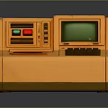 Vintage Orange Electronic Device With Green Screen Keyboard And Control Buttons