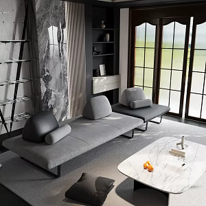 Modern Living Room Sofa Side Carpet Bookcase 3d model