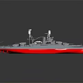 Detailed Warship Model With Red Bottom Beige Deck Turrets And Masts 3d model
