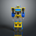 Yellow And Blue Robot Character With Mechanical Design And Toy Model Features