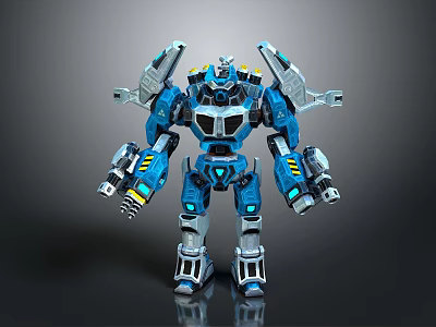 Intelligent Robot With Blue And Silver Color Futuristic Mechanical Arms And Weapons Design 3d model