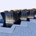 Modern Garden Ornament With Geometric Stepped Structure Water Feature And Square Elements 3d model
