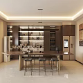 Modern Store Front Desk Interior With Long Wooden Counter High Stools And Bright Windows