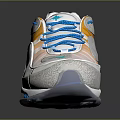 Stylish Sports Sneakers With White Blue Orange Gradient Design Air Cushion And Blue Laces