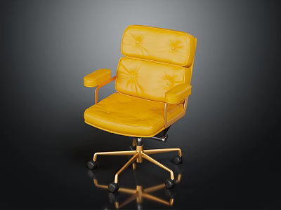 Yellow Leather Office Chair With Armrests And Metal Base On Wheels 3d model