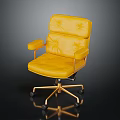 Yellow Leather Office Chair With Armrests And Metal Base On Wheels