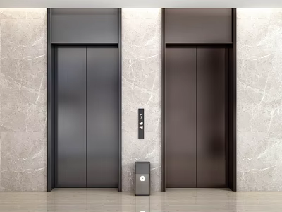 Sleek Elevator Lobby Interior Featuring Two Elevator Doors Marble Wall Control Panel And Trash Bin 3d model