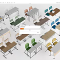 Modern Table And Chair Combinations With Various Colored Chairs And Wooden Tables