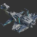 Advanced Futuristic Spaceship With Metallic Body Orange Lights And Blue Thrusters