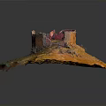Ancient Fortress Ruins Red Orange Circular Structure with Weathered Stone Walls on Yellow Terrain