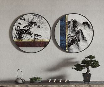 New Chinese Style Round Frame Painting Hanging Painting Decorative Painting 3d model