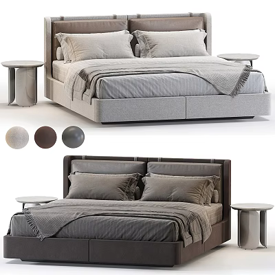 Modern Sleek Upholstered Double Bed With Nightstands And Color Options 3d model