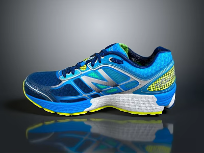 Blue Yellow Green Running Shoes With NB Logo Mesh Upper And White Yellow Sole 3d model