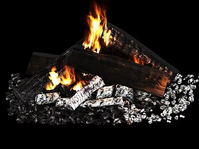 Burning Wood Logs With Flames And Stone Surroundings In Fire Pit Setting 3d model