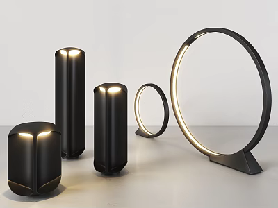 Modern Outdoor Lights With Contemporary Cylindrical And Circular Black Metal Designs And Soft Glow 3d model