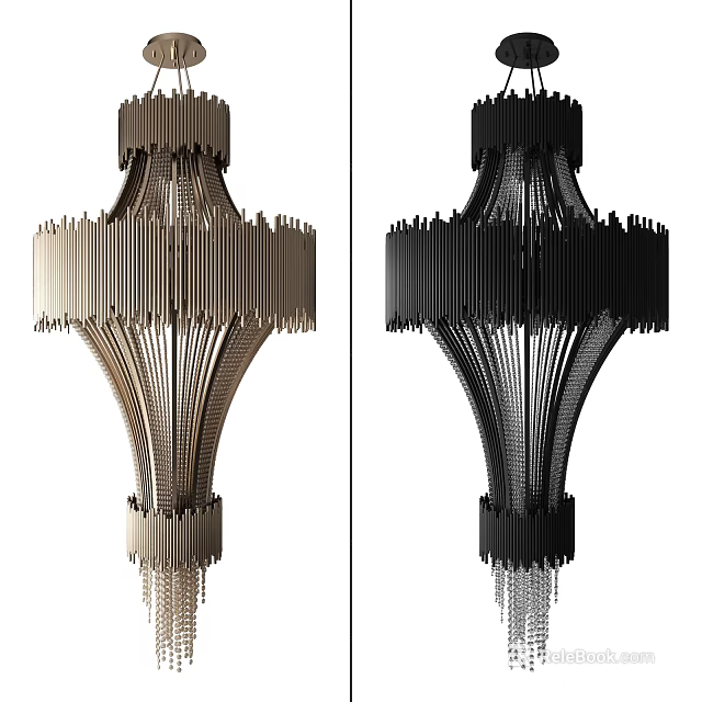Black and Brown Modern Chandelier with Unique Slender Strips Geometric Design Structure 3d model 