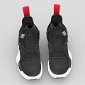 Black High Top Shoes with Red Collar Accents White Soles and Zipper Closure