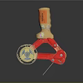 Red And White Mechanical Component With Transparent Panel And Metal Screws