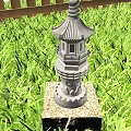 Traditional Pagoda Style Outdoor Light With Stone Base In Green Grass Garden