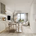 Modern Living Dining Room Interior With Marble TV Wall Sofa Coffee Table And Dining Chairs