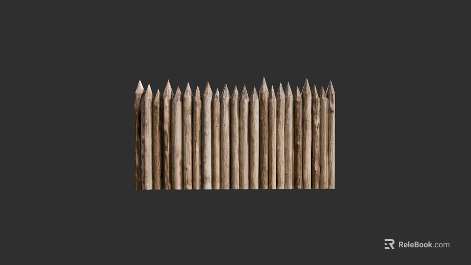 Rustic Wooden Fence With Pointed Tops And Natural Vertical Posts Structure 3d model 