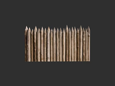 Rustic Wooden Fence With Pointed Tops And Natural Vertical Posts Structure 3d model