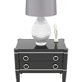 Modern Black Bedside Table With Silver Accents And Table Lamp With Gray Shade 3d model
