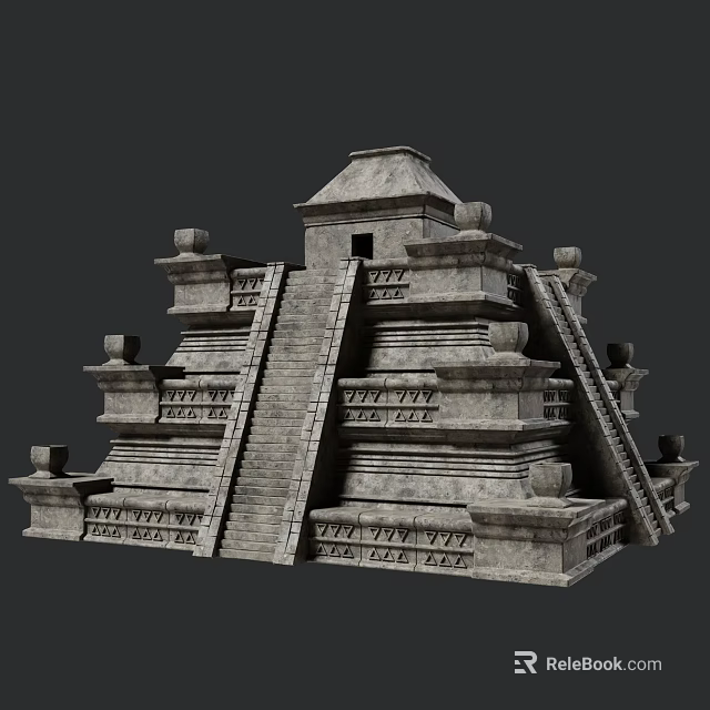 Ancient Stone Pyramid Architecture With Multi Tiered Stairs And Intricate Carved Details 3d model 