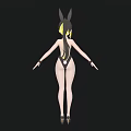 Woman With Rabbit Ears In Black Bodysuit And High Heels Stylish Look