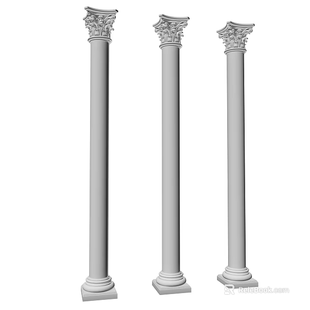 Three Classical Roman Columns with Ornate Capitals in Architectural Design Rendering 3d model 