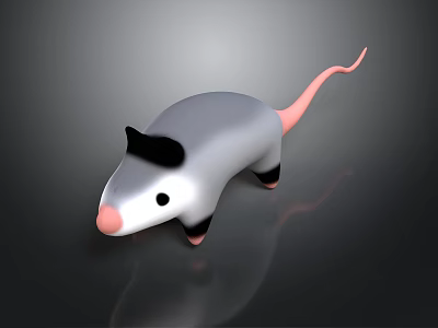 Cute Gray Opossum Toy With Black Ears Pink Nose And Pink Tail 3d model