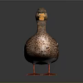 Brown Feathered Duck With Yellow Beak Orange Feet Blue Wing Patch Standing On Dark Background