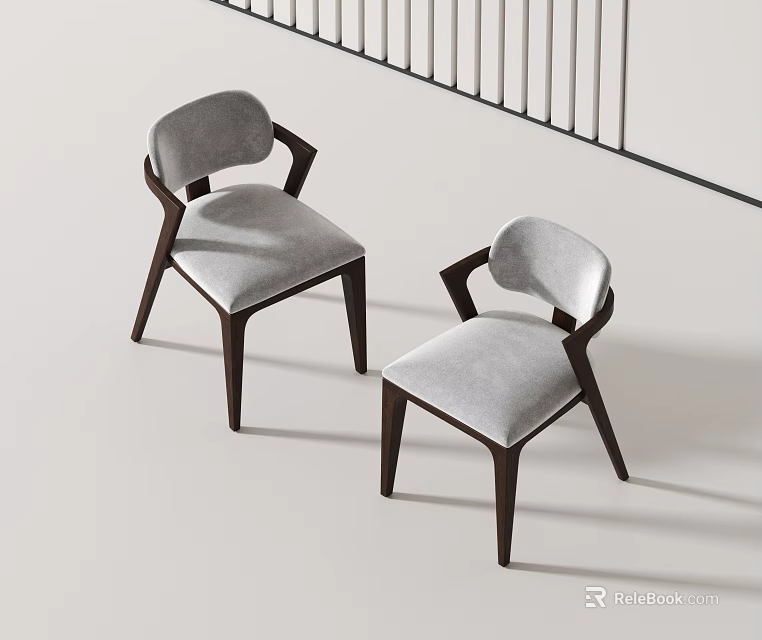 Modern Accent Chairs With Light Gray Upholstered Seats And Dark Wooden Legs 3d model 