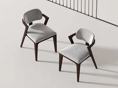 Modern Accent Chairs With Light Gray Upholstered Seats And Dark Wooden Legs 3d model