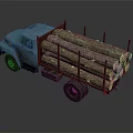 Blue Logging Truck Fully Loaded With Timber Logs For Transport 3d model