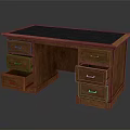 Classic Wooden Office Desk With Dark Blue Desktop And Multiple Storage Drawers