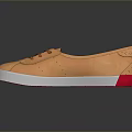 Orange Suede Lace Up Shoes With White Sole And Red Heel Accent