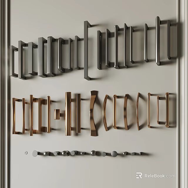 Modern Metal Cabinet Drawer Handles with Various Designs and Chrome Gold Finishes 3d model 