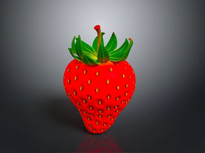 Juicy Fresh Ripe Red Strawberry With Green Leaves On Black Background 3d model