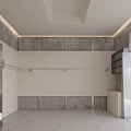 Modern Minimalist Clothing Store Entrance Featuring Clothing Racks Mirror And Shutter