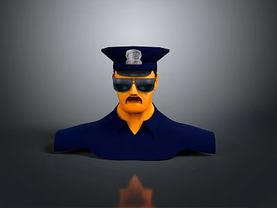 Cartoon Police Officer Character Wearing Blue Uniform Police Hat With Badge Sunglasses And Yellow Face 3d model