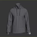 Gray High Neck Hoodie With Drawstring And Long Sleeves Knitted Design