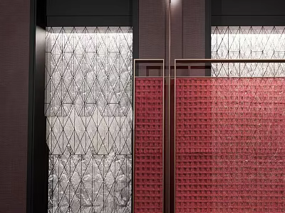 Modern Partition With Metal Frame Glass And Red Geometric Pattern Panels 3d model