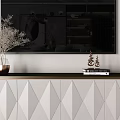 Modern TV Stand With Geometric Pattern White Black Design And Gold Legs With Decorative Vase