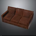 Brown Leather Three-seater Sofa With Modern Design And Comfortable Seats
